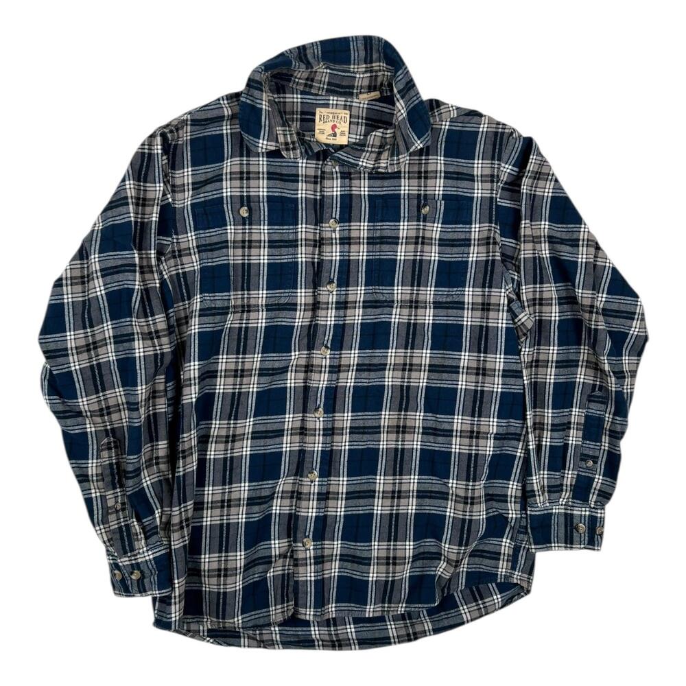 RedHead Shirt Mens Large Tall Blue Plaid Flannel Long Sleeve Button Up Pockets